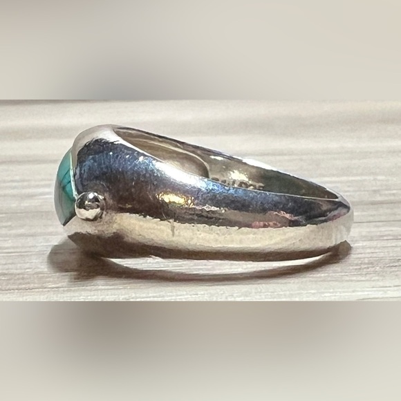 Vintage Marsala Sterling Silver Spiderweb Turquoise Marquise Ring, Size 7, 5g - Picture 3 of 10